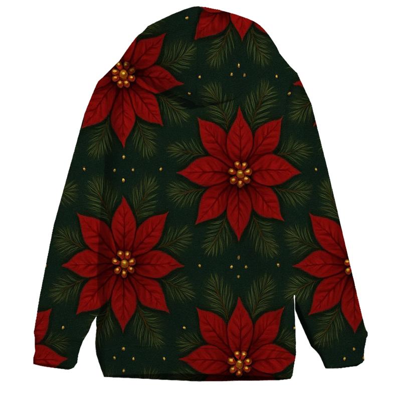Crimson Poinsettia Starburst Tessellation On Deep Green Background printed hoodies
