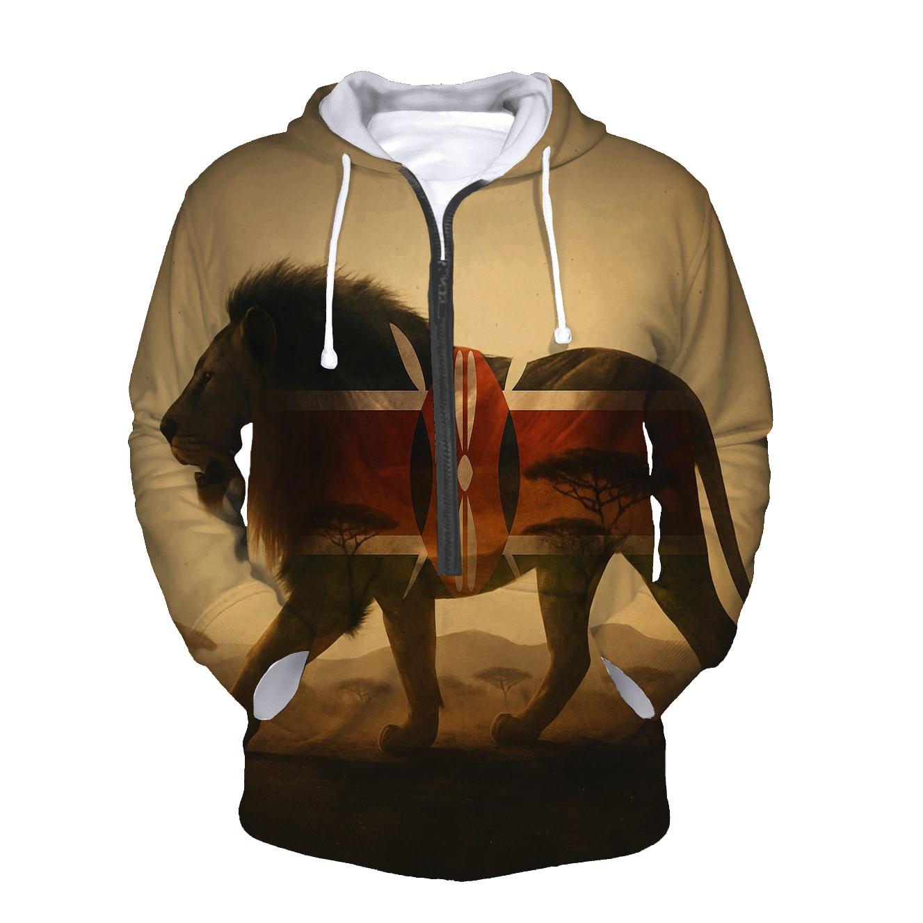 Savanna Lion Overlay Kenya custom hoodies