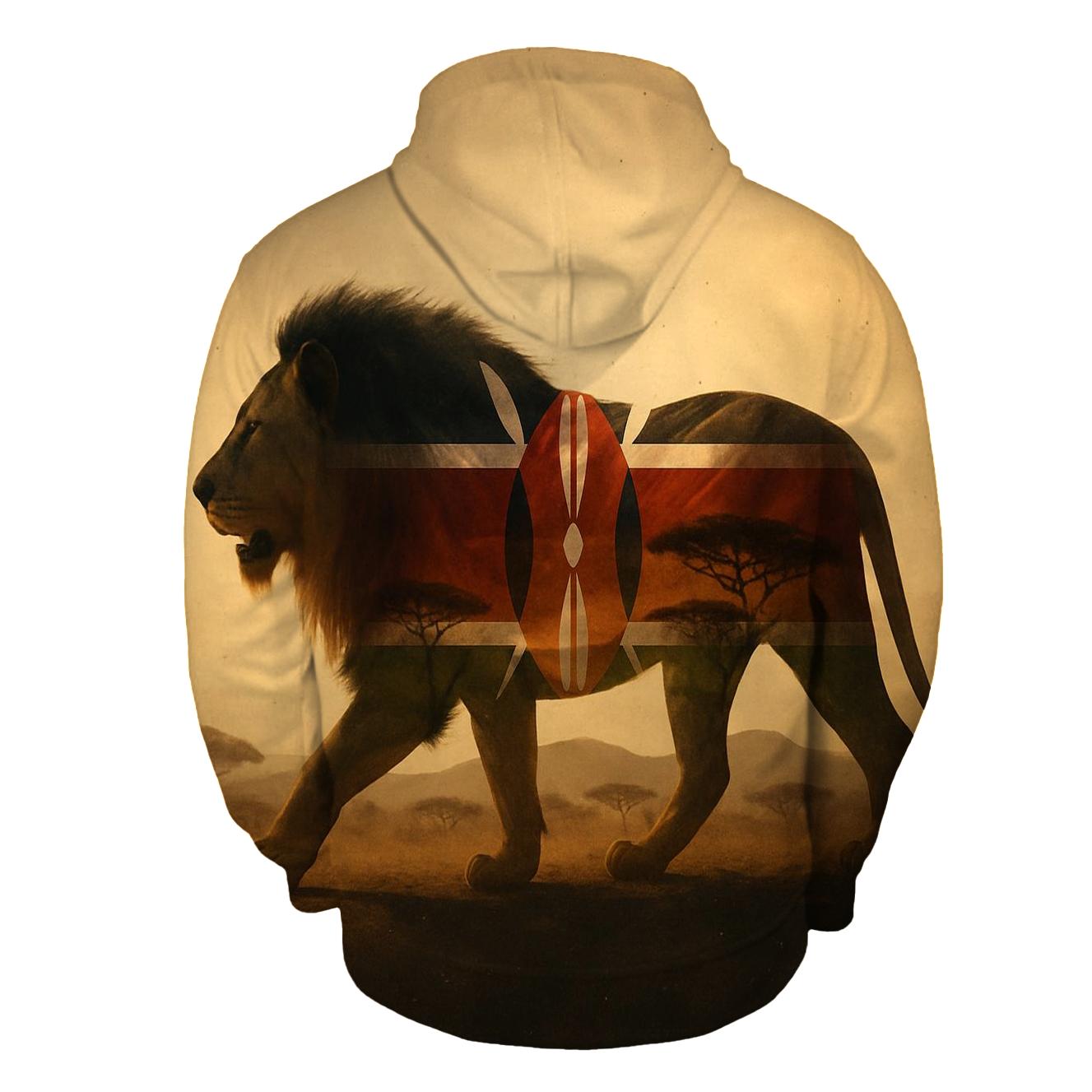 Savanna Lion Overlay Kenya custom hoodies