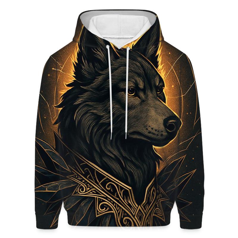 Obsidian Gold Sentinel Wolf hoodie trends