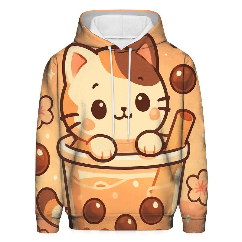 Bubble Tea Blossom Kitten zip-up hoodies