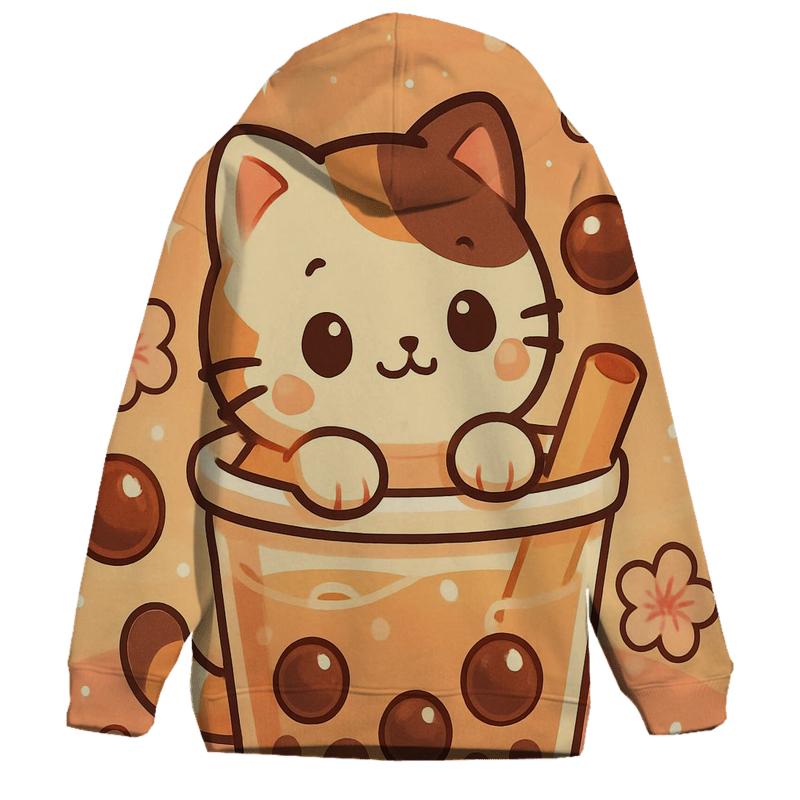Bubble Tea Blossom Kitten zip-up hoodies
