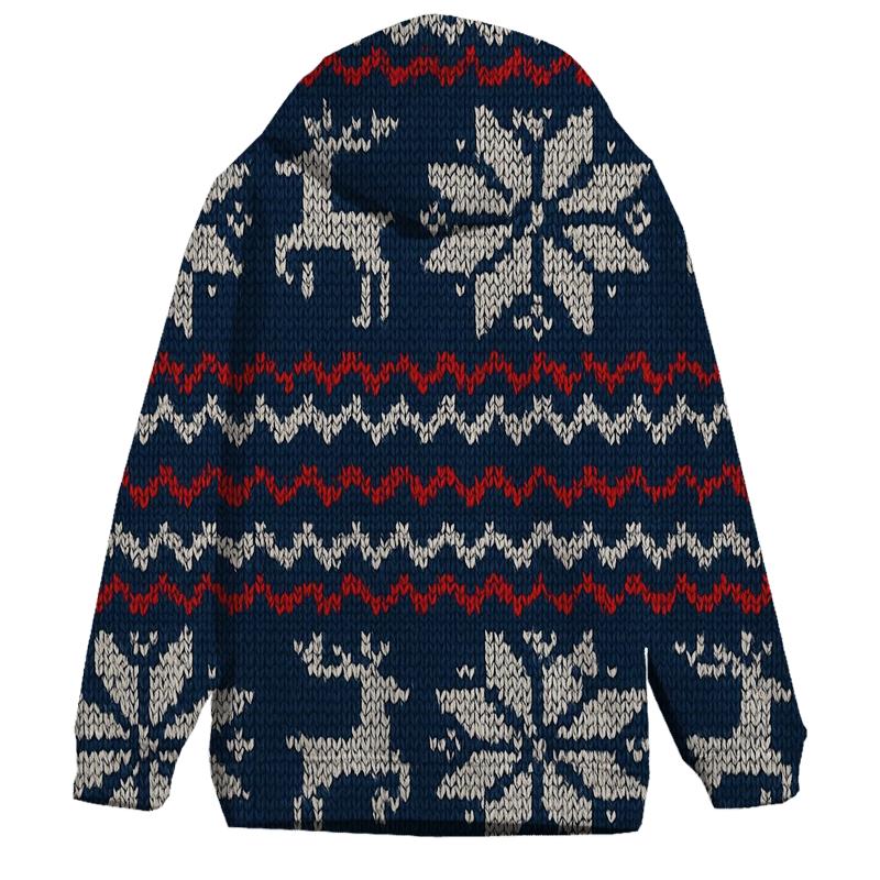 Nordic Knit Snowflake Grid On Navy Blue Background printed hoodies