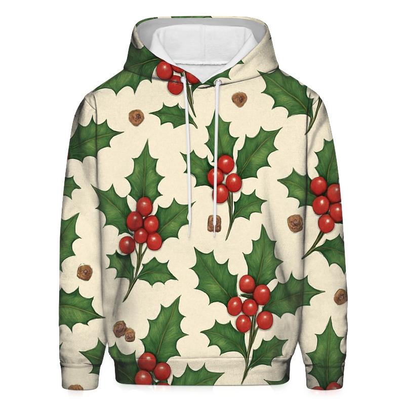 Holly And Berry Scatter Rhythm On Cream Background zip-up hoodies