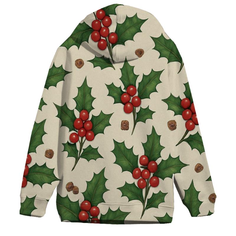 Holly And Berry Scatter Rhythm On Cream Background zip-up hoodies