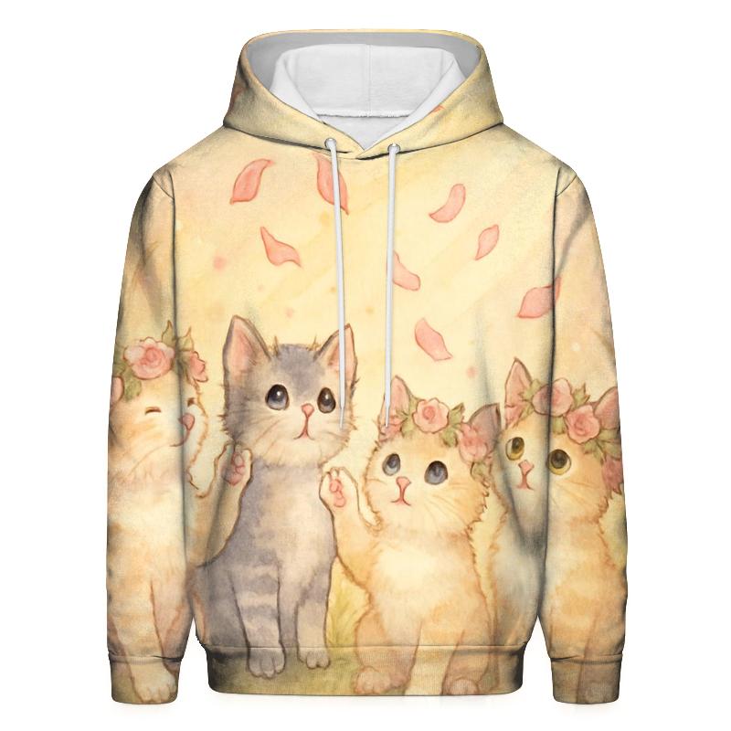 Sunrise Meadow Flower Crown Cats zip-up hoodies