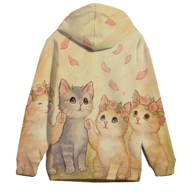 Sunrise Meadow Flower Crown Cats zip-up hoodies