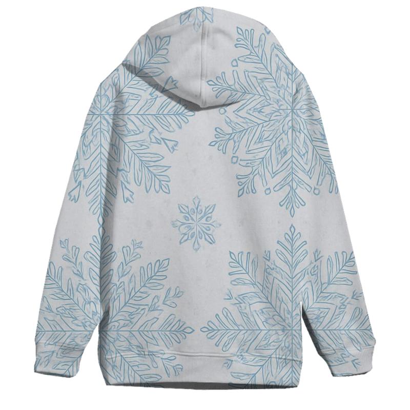 Icy Blue Snowflake Kaleidoscope On Light Gray Background premium hoodies
