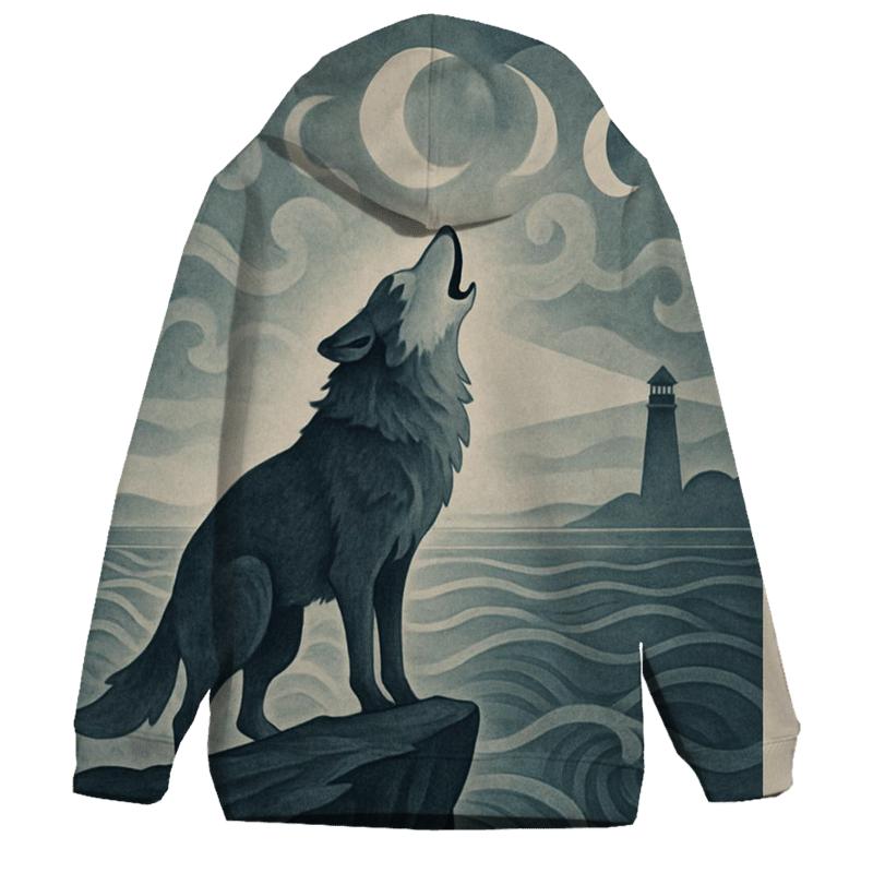 Sea Fog Moon Wolf graphic hoodies
