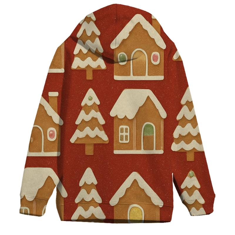 Gingerbread House Block Print Tiles On Warm Red Background designer hoodies
