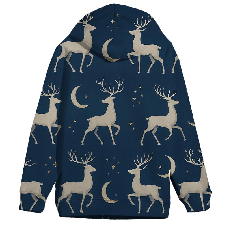 Reindeer Silhouette Moonlit Repeat On Indigo Background designer hoodies