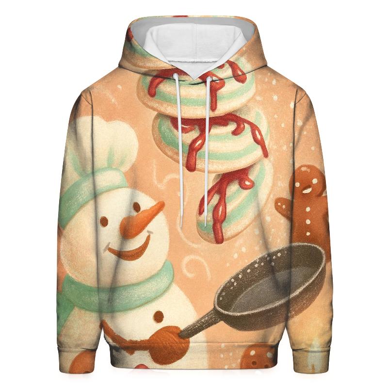 Snowman Chef Tossing Peppermint Pancakes pullover hoodies