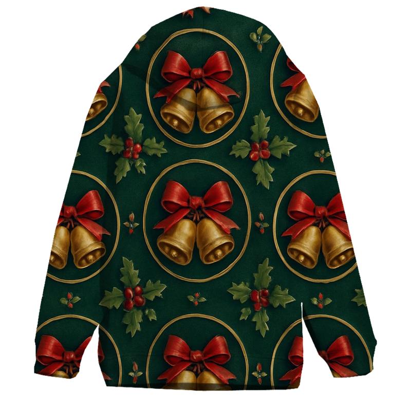 Festive Bell And Ribbon Medallions On Emerald Background designer hoodies