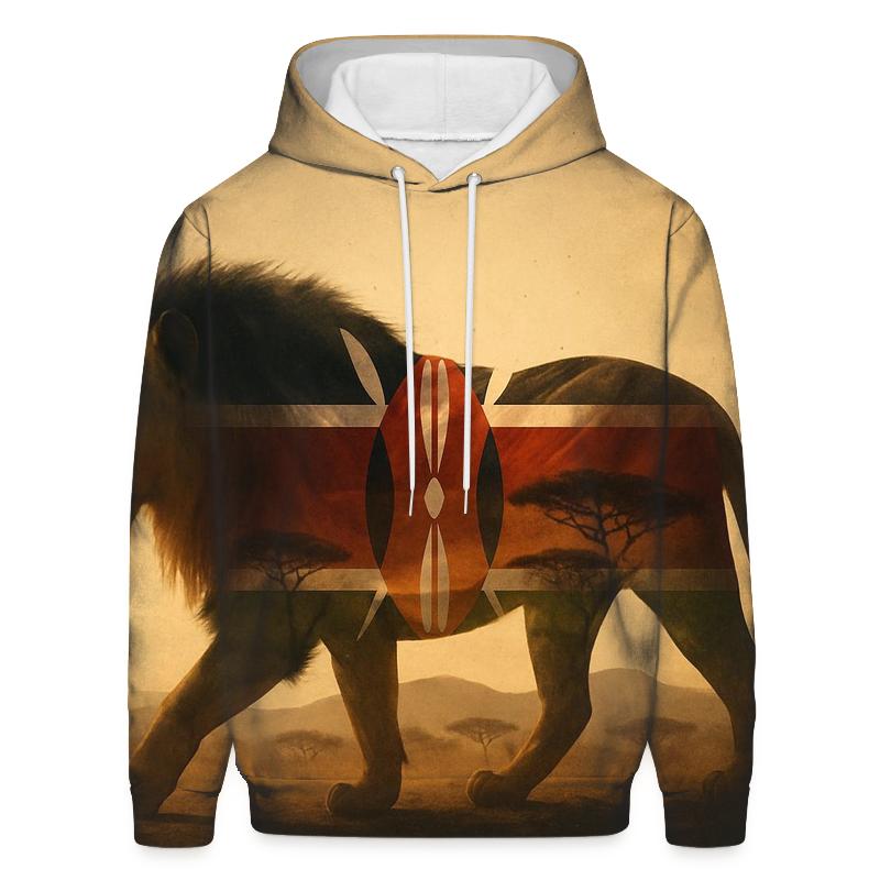 Savanna Lion Overlay Kenya custom hoodies