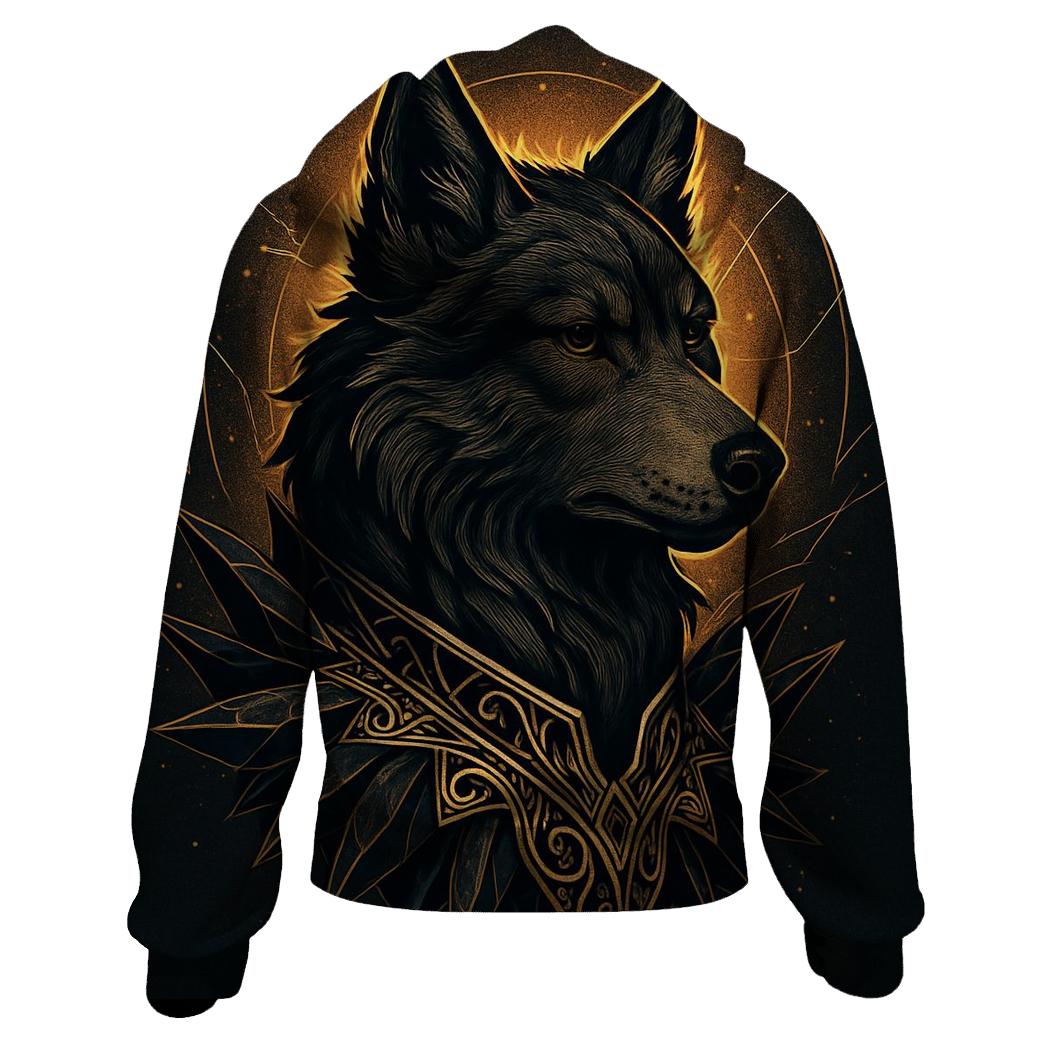 Obsidian Gold Sentinel Wolf graphic hoodies