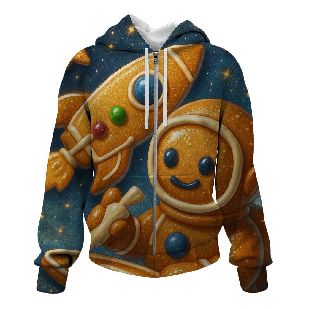 Gingerbread Astronaut Building A Cookie Rocket embroidered hoodies