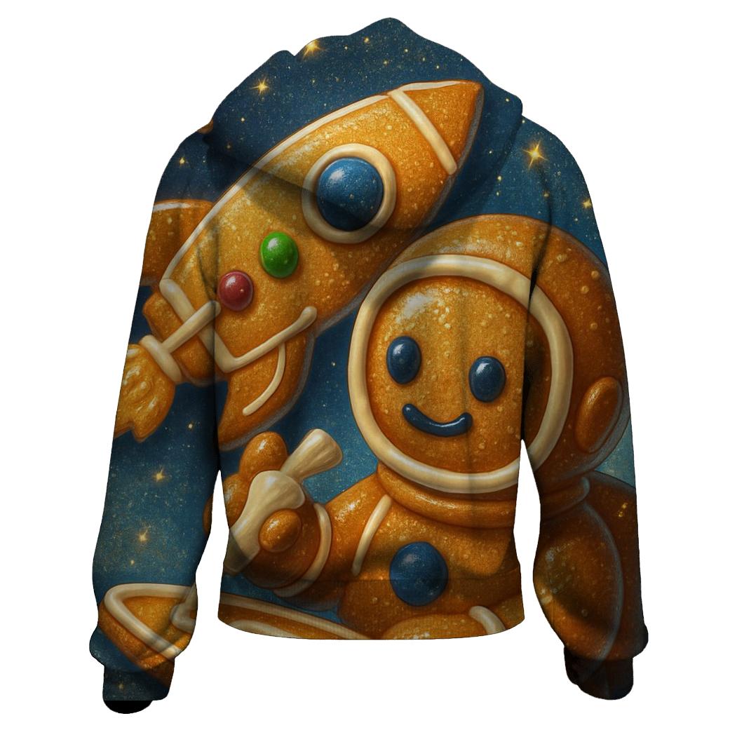 Gingerbread Astronaut Building A Cookie Rocket embroidered hoodies