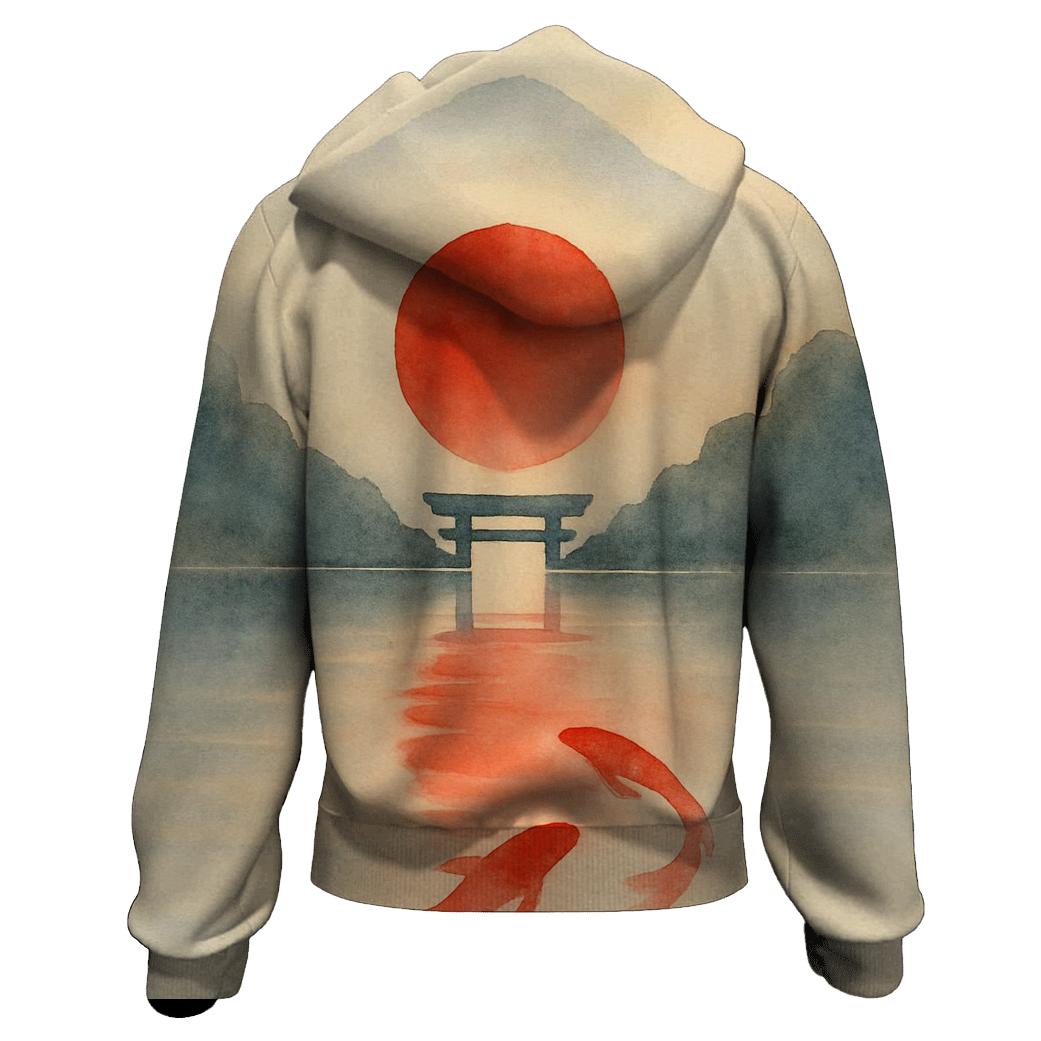Kintsugi Rising Sun Japan printed hoodies