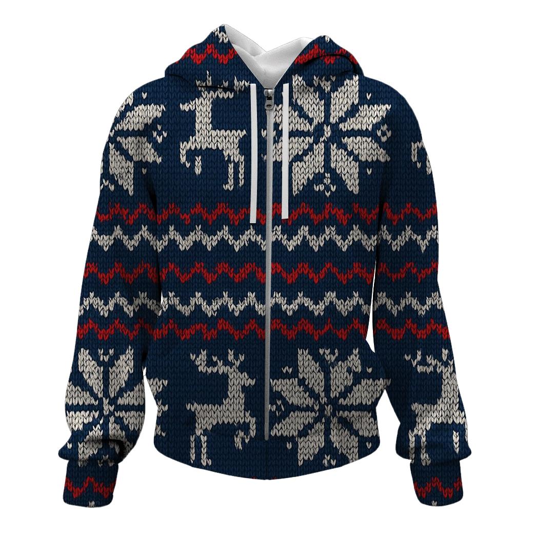 Nordic Knit Snowflake Grid On Navy Blue Background designer hoodies
