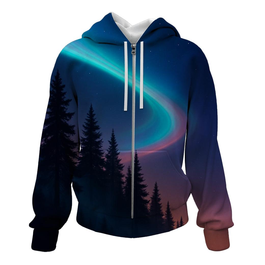 Aurora Dusk Over Pines heavyweight hoodies