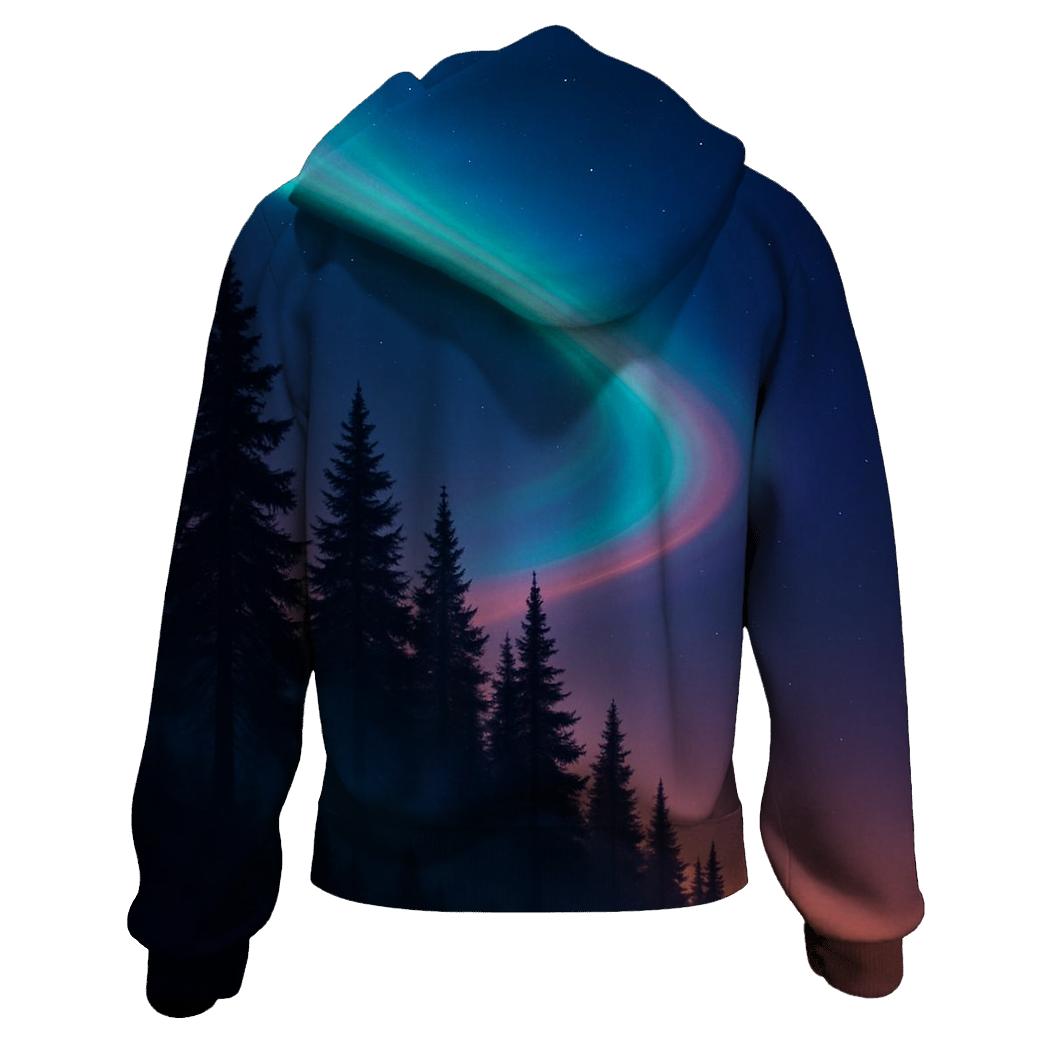Aurora Dusk Over Pines heavyweight hoodies