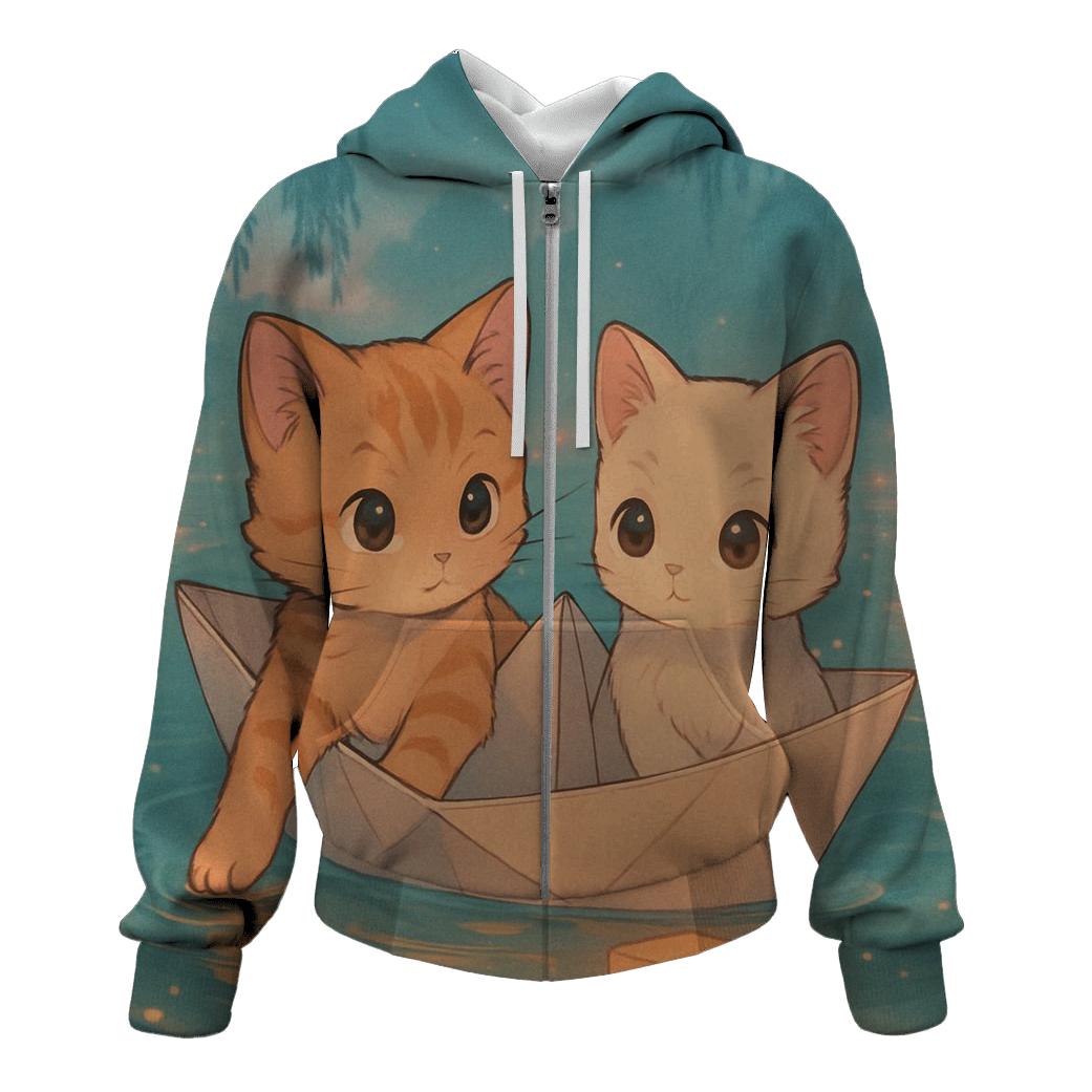 Lantern River Paper Boat Kittens graphic hoodies