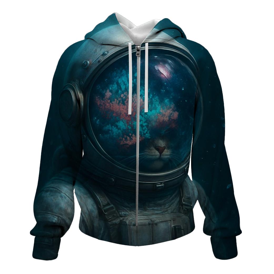 Coral Reef Astronaut Cat lightweight hoodies