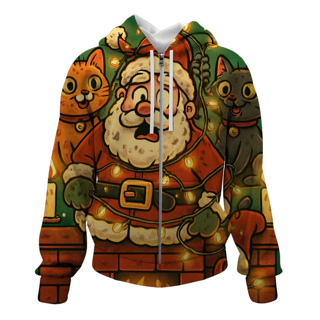 Santa Stuck In Chimney With Mischievous Cats custom hoodies