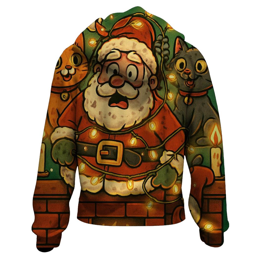 Santa Stuck In Chimney With Mischievous Cats custom hoodies