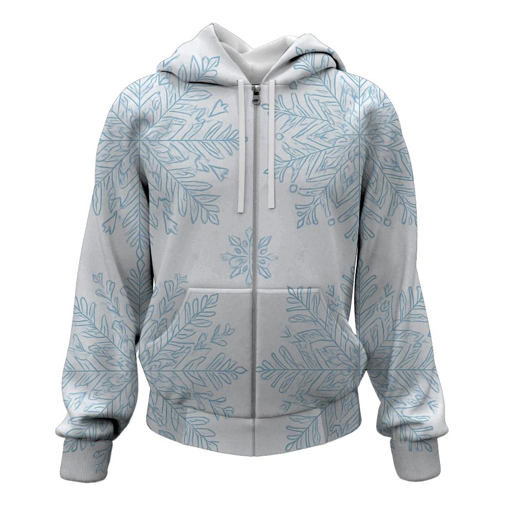 Icy Blue Snowflake Kaleidoscope On Light Gray Background heavyweight hoodies