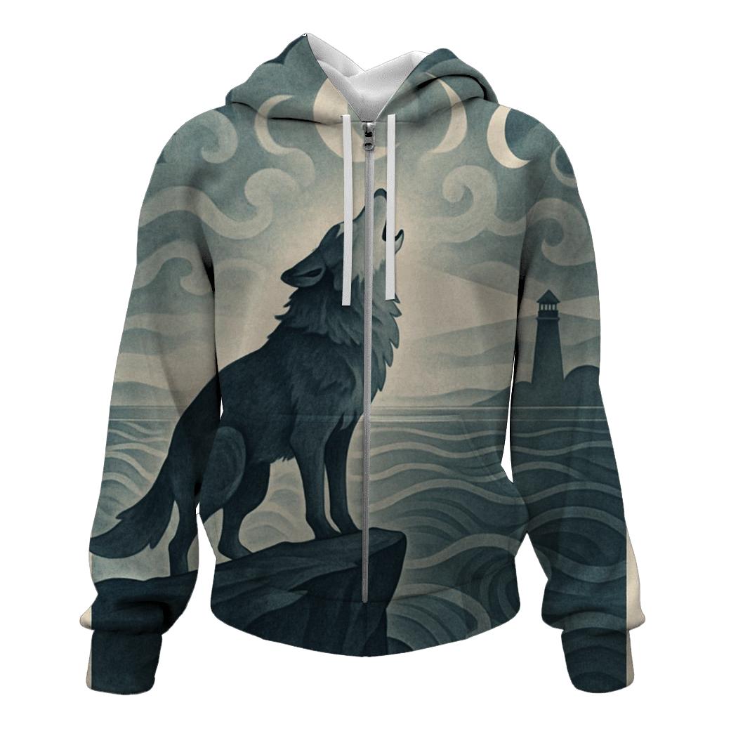 Sea Fog Moon Wolf printed hoodies