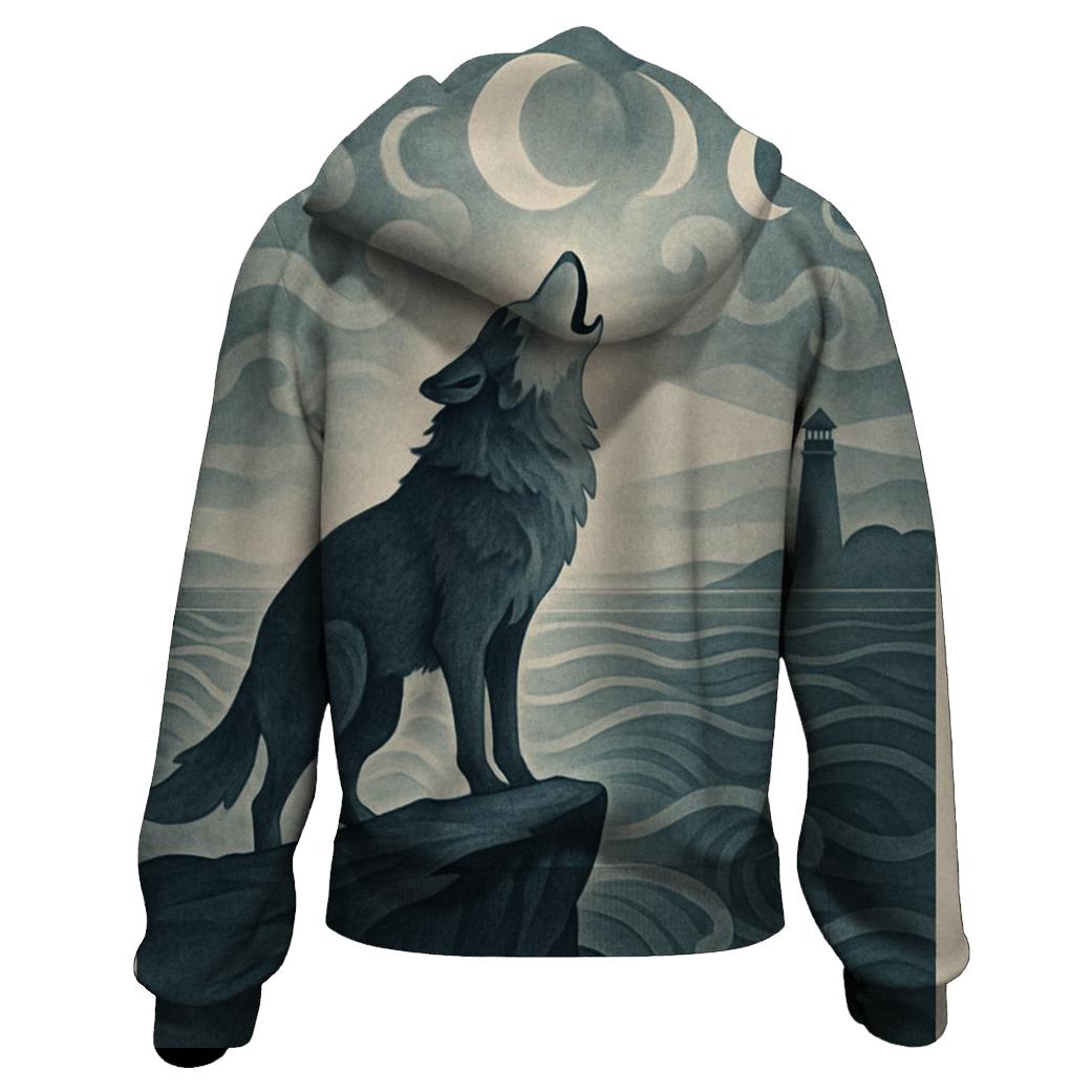Sea Fog Moon Wolf printed hoodies