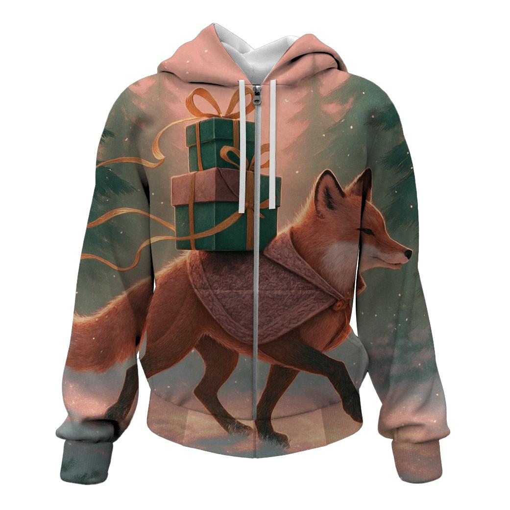 Winter Woodland Fox Delivering Wrapped Presents graphic hoodies