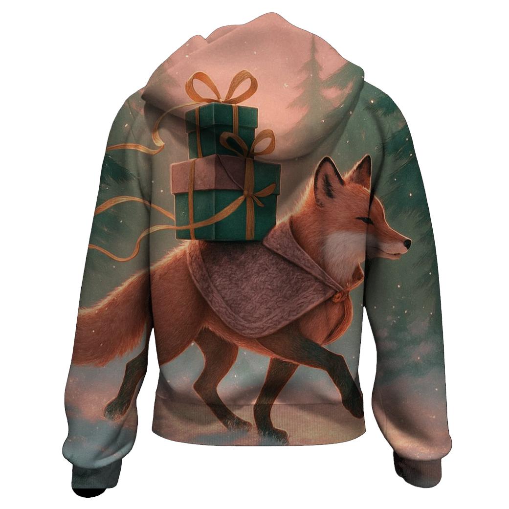 Winter Woodland Fox Delivering Wrapped Presents graphic hoodies