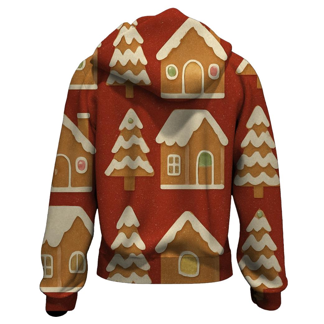 Gingerbread House Block Print Tiles On Warm Red Background hoodie styles