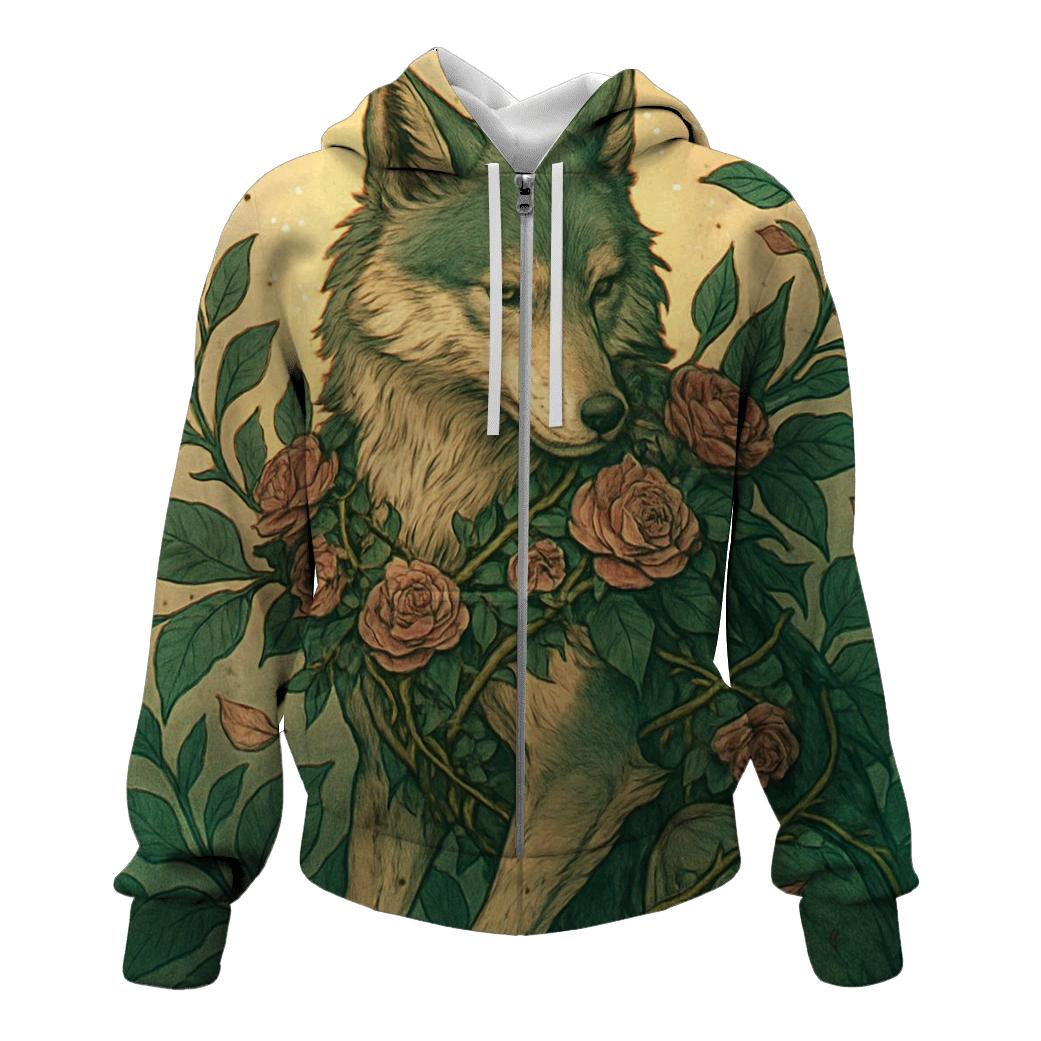 Botanical Thorn Guardian Wolf zip-up hoodies
