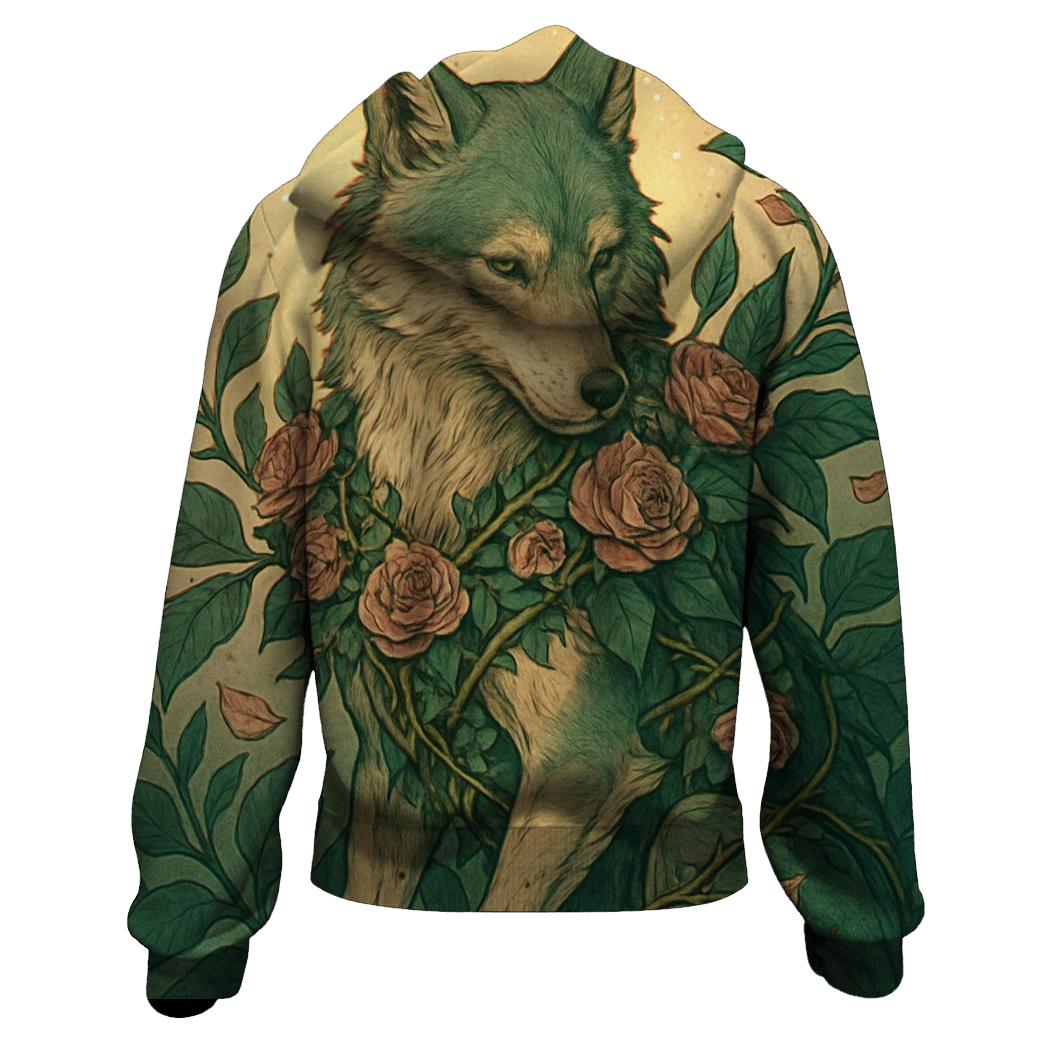 Botanical Thorn Guardian Wolf zip-up hoodies