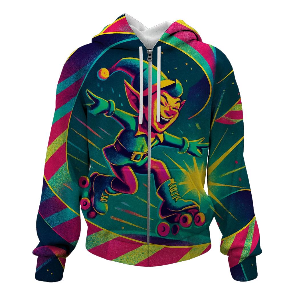 Elf Roller Skating Through Gift Wrap Ribbons hoodie styles