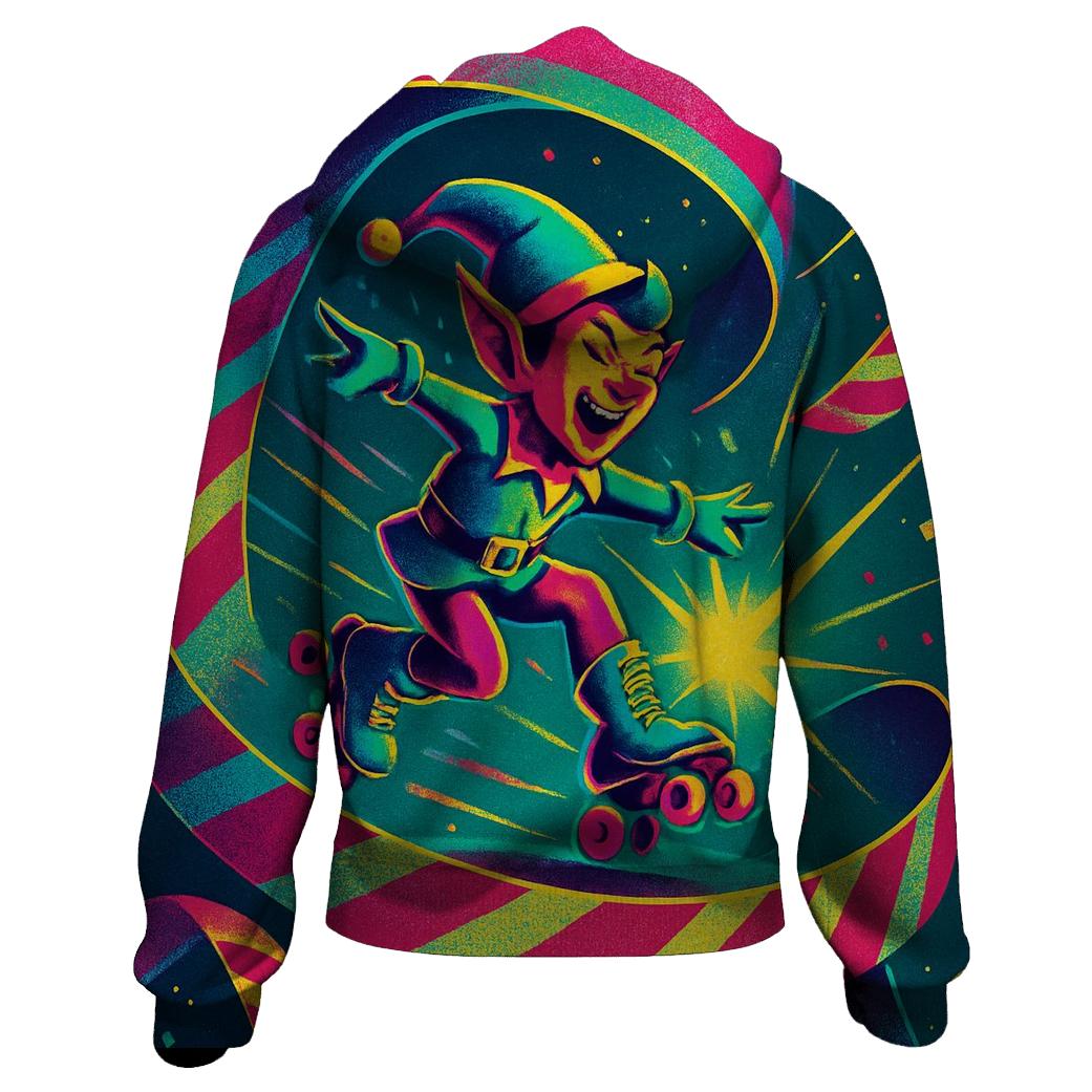 Elf Roller Skating Through Gift Wrap Ribbons hoodie styles