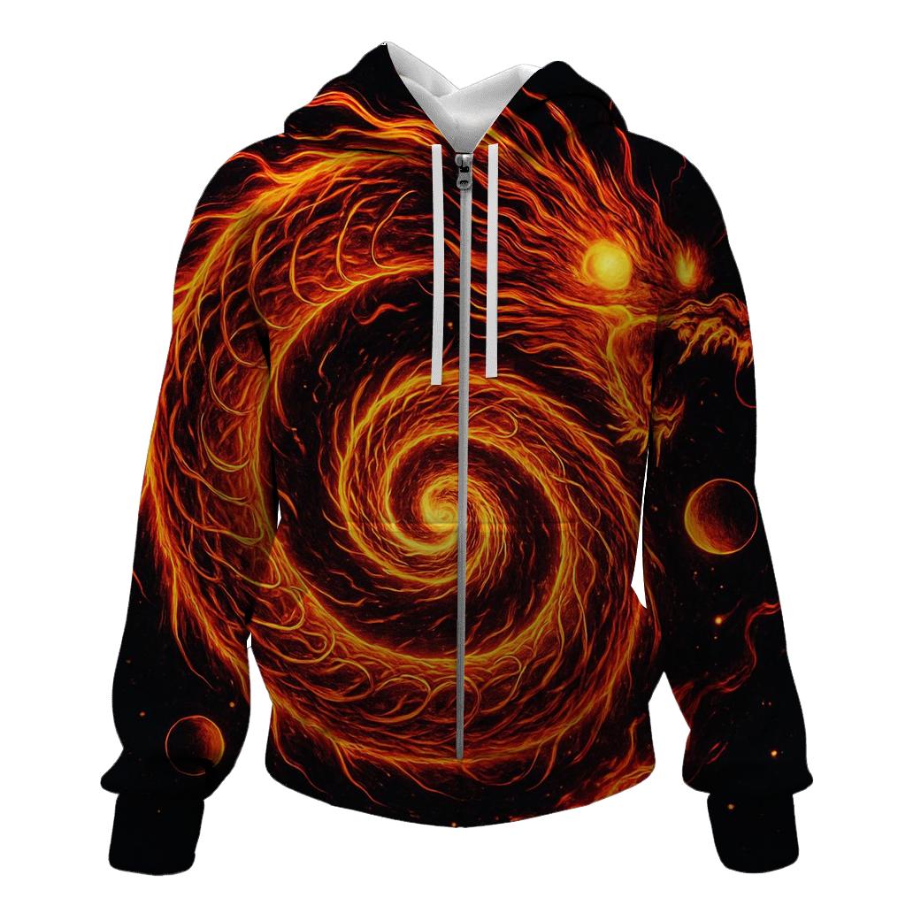 Solar Flare Dragon Spiral zip-up hoodies