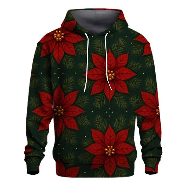 Crimson Poinsettia Starburst Tessellation On Deep Green Background hoodies fashion