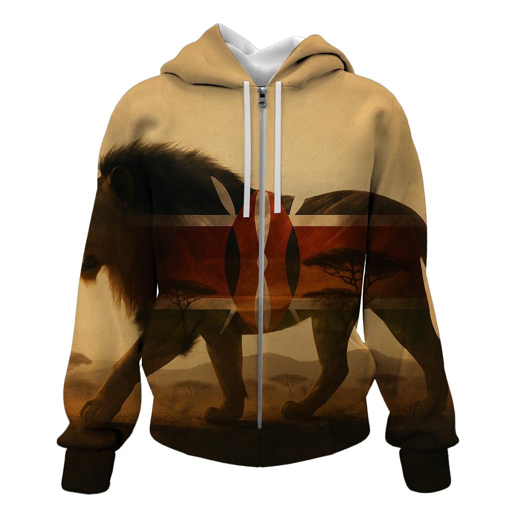 Savanna Lion Overlay Kenya custom hoodies