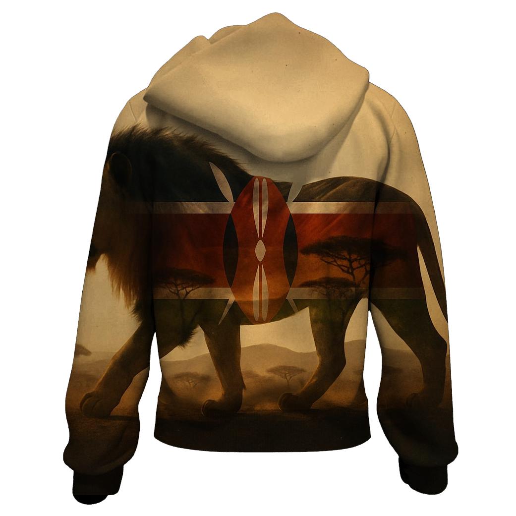 Savanna Lion Overlay Kenya custom hoodies
