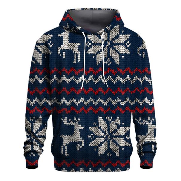 Nordic Knit Snowflake Grid On Navy Blue Background hoodie trends