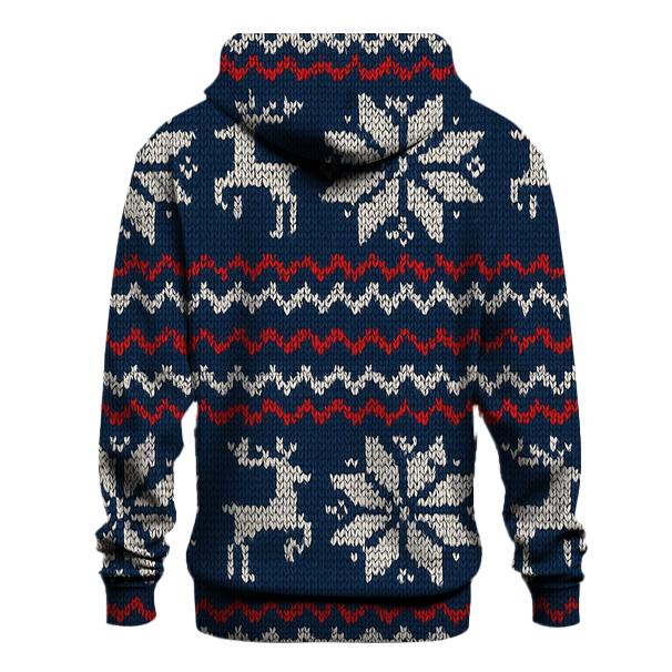 Nordic Knit Snowflake Grid On Navy Blue Background hoodie trends