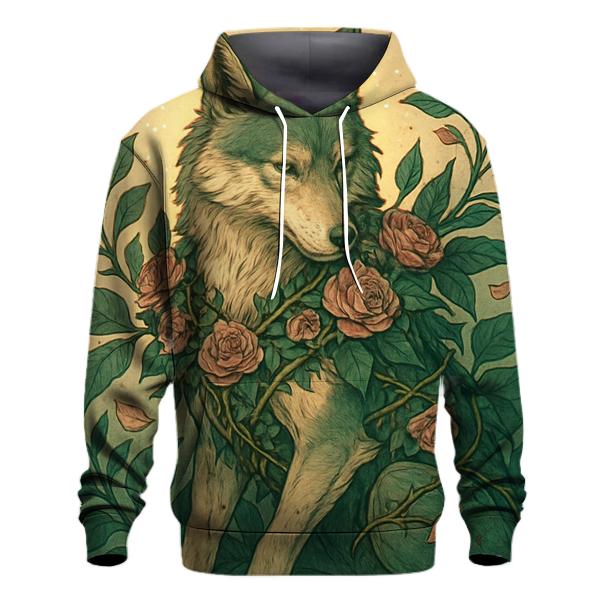 Botanical Thorn Guardian Wolf graphic hoodies