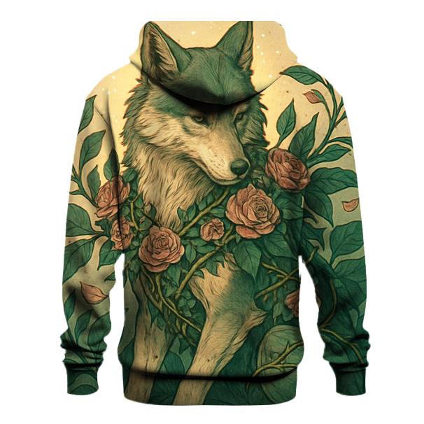 Botanical Thorn Guardian Wolf graphic hoodies