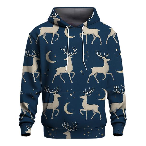 Reindeer Silhouette Moonlit Repeat On Indigo Background hoodies fashion