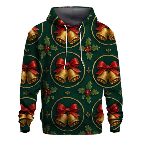 Festive Bell And Ribbon Medallions On Emerald Background pullover hoodies