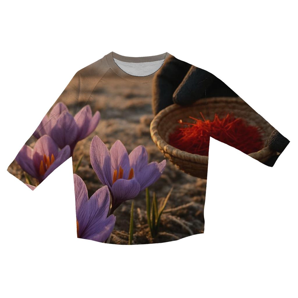 Saffron Crocus Harvest On A Frosted Plateau designer 3/4 sleeve blouses